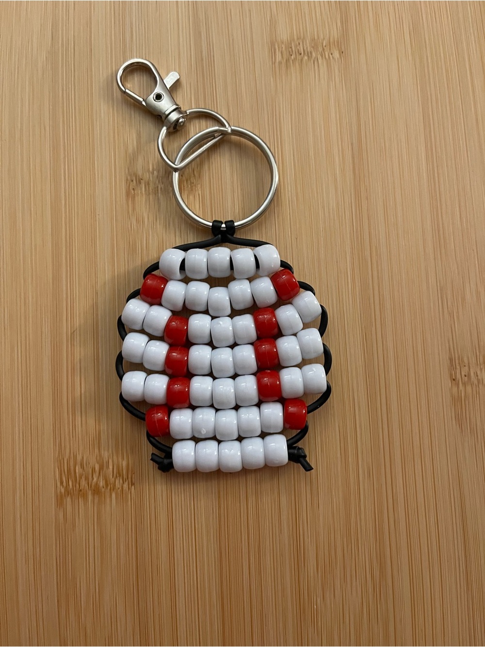 Handmade Beaded Baseball Keychain